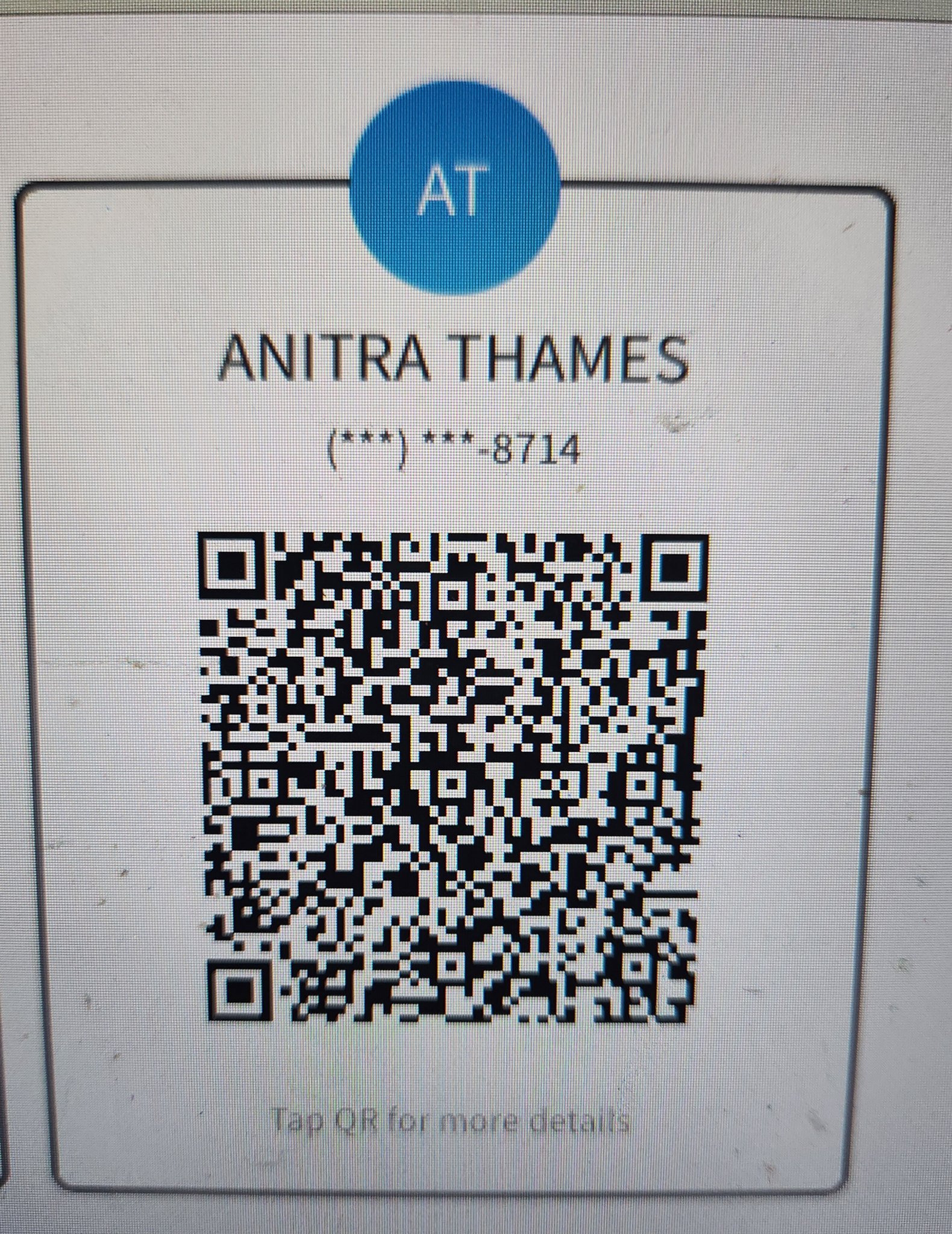 Zelle QR Code for Anitra Thames — 770-596-8714